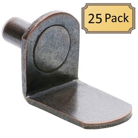 5mm (25 Pack) Bracket Style Cabinet Shelf Support Pegs - "L" Clips for Kitchen & Bookcase - Antique Bronze