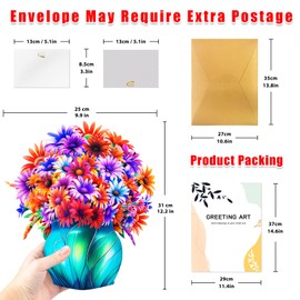 GREETING ART Pop Up Flower Card, 3D Paper Flowers Bouquet – 13" Gerbera Daisies, Birthday, Mother’s Day, Thank You, Graduation, Get Well Greeting Card with Note Cards & Envelope