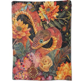 Snake Flowers Throw Blanket, Colorful Plant Floral Serpent Blankets for Bedroom Living Room Couch Decor, Fuzzy Cozy Soft Lightweight Throws, for Nature Art Lovers Women, 50x60 in
