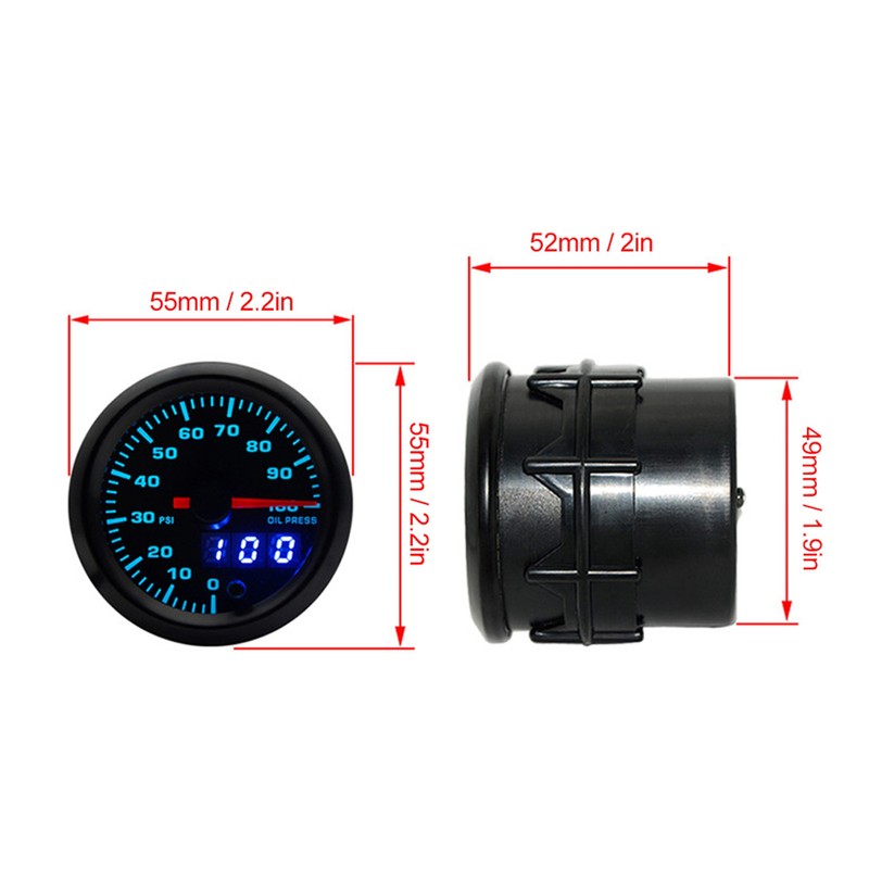 2in 52mm Oil Pressure Gauge Meter Pointer Digital Display with