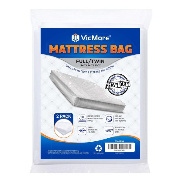 VICMORE Heavy Duty Mattress Bags 2-Pack - 4 Mil Plastic