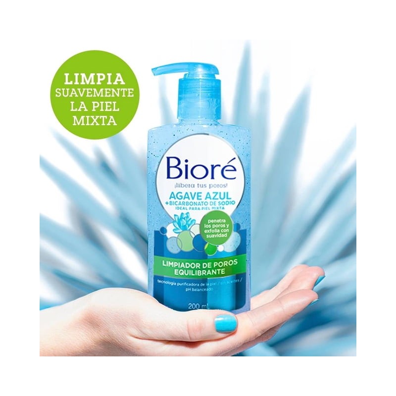 Limpiador de poros Bioré equilibrante agave azul + bicarbonato de
