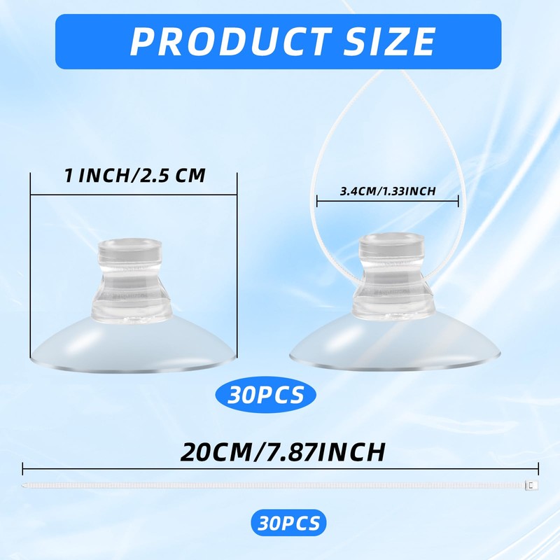 30 Pcs Aquarium Suction Cups with 30 Pcs Adjustable Zip