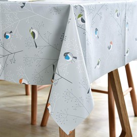 LOHASCASA Vinyl Oilcloth Tablecloth Rectangular Spillproof Waterproof Wipeable PVC Plastic Large Tablecloths for Card Table Tablecloth - Bird Silver Gray 54 x 78 Inch