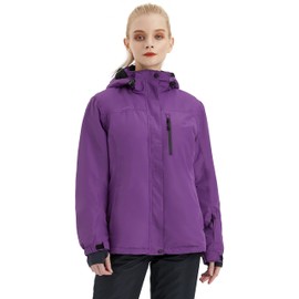 FREE SOLDIER Women's Waterproof Ski Snow Jacket Fleece Lined Warm Winter Rain Jacket with Hood Fully Taped Seams(Purple L)