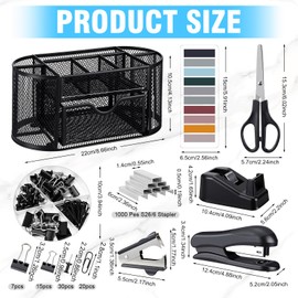 AmazingSpark Black Desk Office Supplies Set Black Desk Organizer and Accessories Include Mesh Desktop Organizer Stapler 1000 Staples Tape Dispenser Staple Remover Clips Scissors Gifts for Office Clerk