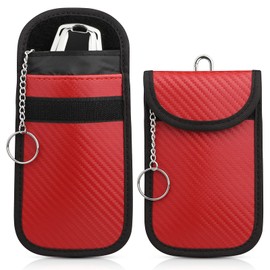 Faraday Pouch for Car Keys, [2 Pack] Diyife Car Key RFID Signal Blocking Pouch with Hook Securing Keyring, Waterproof Faraday Key fob Protector, Anti-Theft Remote Entry Keyless Protect [Red]