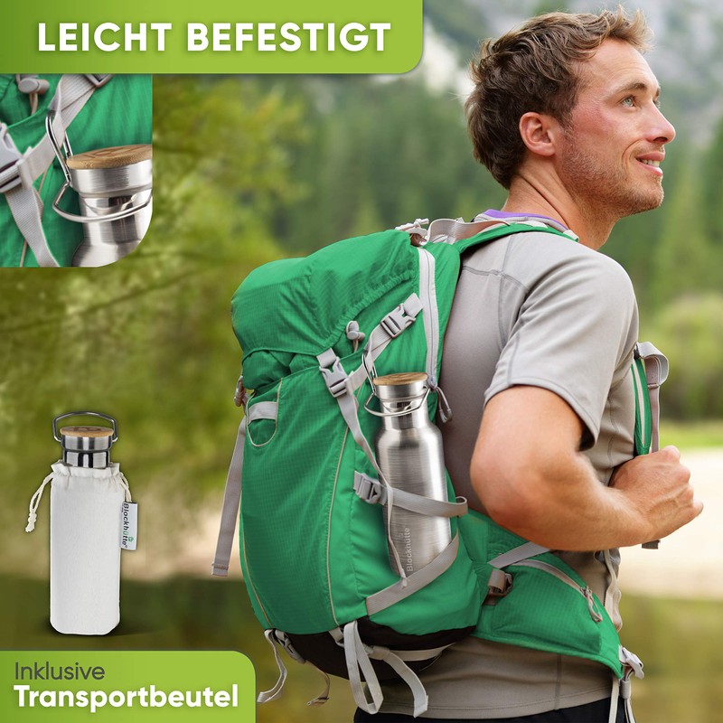 Blockhütte® Premium Stainless Steel Insulated Drinking Bottle, Leak-Proof, Includes Free