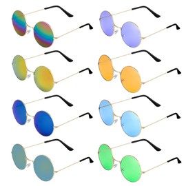 ONESING 8 Pairs Round Hippie Sunglasses Circle Sunglasses for Women Glasses Multicoloured Hippie Headband Disco Party