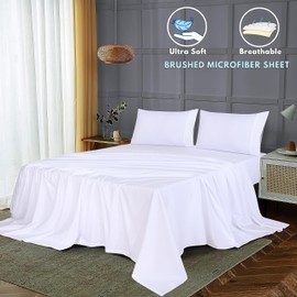 RUVANTI Full Size Sheets Set, Brushed Microfiber Sheets 4 Pieces (1 Fitted Sheet, 1 Flat Sheet, 2 Pillowcases), with 15-inch Deep Pockets, Lightweight & Compfy Premium Hotel Bedding, White