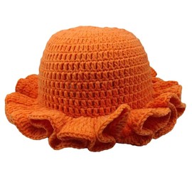 URTERYSER Hat, Adult Crochet Bucket Hat Handmade Ruffled Brim Fisherman Hat Windproof Hat Orange