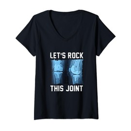 Womens Let Rock This Joint Knee Replacement Surgery Knee Recovery V-Neck T-Shirt