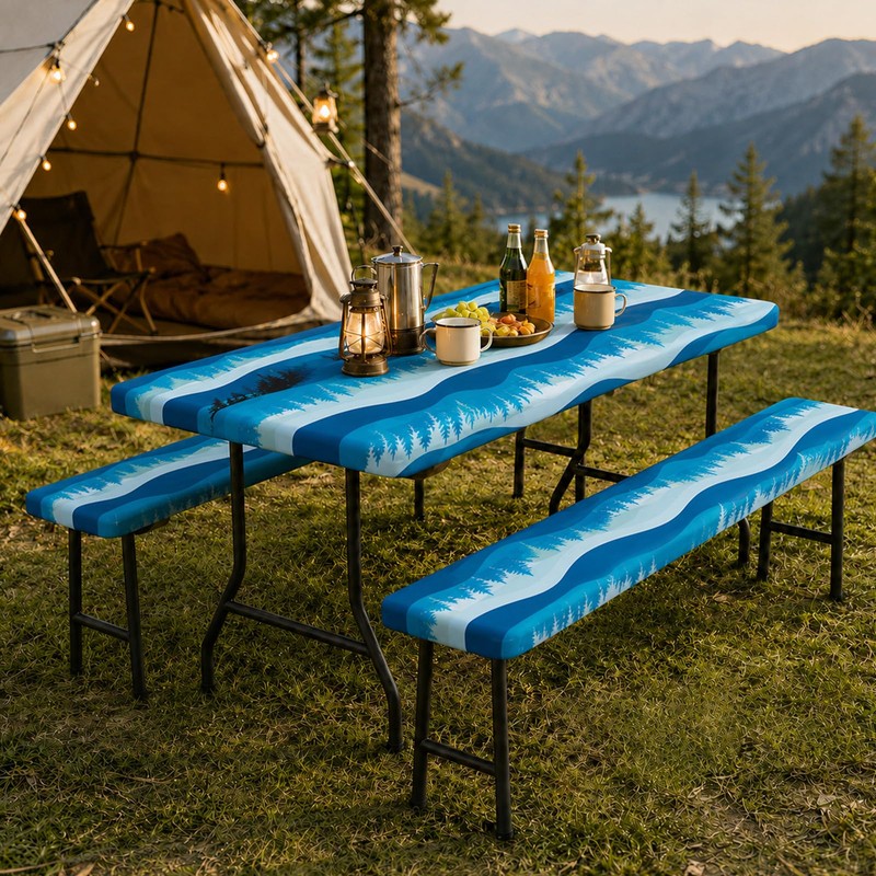 Emwwat Picnic Table Cover with Bench Covers, Waterproof Elastic Corner
