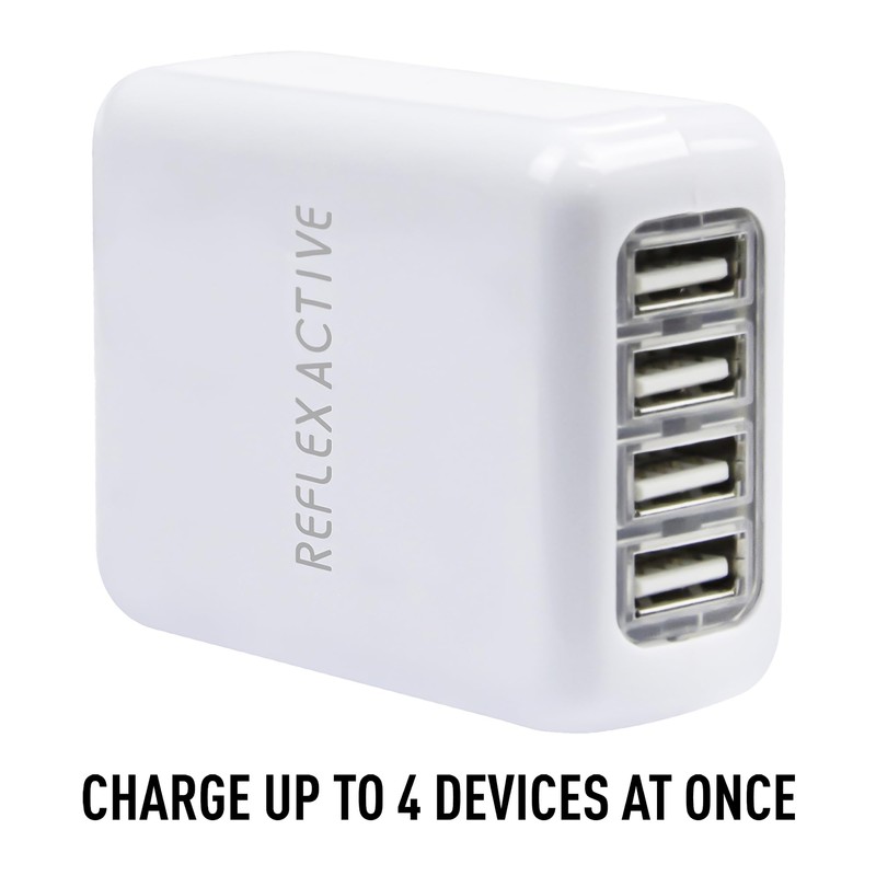 Reflex Active Multi 4 Port USB Power Plug UK/EU/US/ASIA