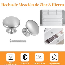 Perilla de Cajón, 15 Piezas - Tiradores de Cajón, Círculo Pomos de Gabinete de Cocina, Sólido Manijas de Puerta de Clóset, Pomos de Cómoda, Perilla de Cajón para Oficina, Gabinete de Baño (Plateado)