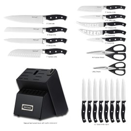 McCook® Black Knife Sets, German Stainless Steel Forged Kitchen Knives Block Set with Built-in Knife Sharpener