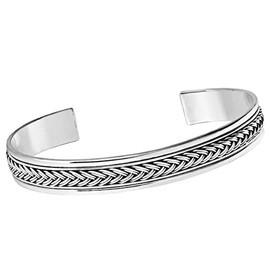 TreasureBay Mens 925 Sterling Silver Beaded Braided Bracelet TBS09