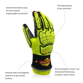 Intra-FIT Rescue Gloves EN388 EN420 Finger Feel Level 5, Cut Resistant, Tear Resistance, Puncture Protection Work Gloves with TPR Knuckle Protection (Green, M (Pack of 1)