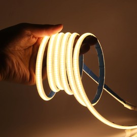 KISUFU 220 V COB LED Strip, 288 LEDs/m Flexible High Density 3000 K CRI≥85 FCOB LED Strip, 3 mm Wide LED Strip IP65 Waterproof COB LED Light Strip with Bedroom, Cabinet Lighting