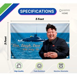 3x5 Feet Kim Jong Un Polyester Flag Live Laugh Love with 4 Grommets - Flags Indoor and Outdoor - Funny American Single Sided Flag Banner for College Party Indoor and Outdoor Decoration - Cool Flags