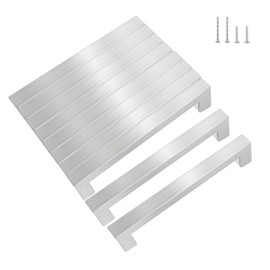KEWUZY Pack of 10 Furniture Handles, 96 mm Hole Spacing, Kitchen Handles, Stainless Steel Drawer Handles with Forty Screws, Cabinet Handles, Door Handles, Kitchen Square Handles