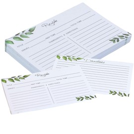 Recipe Cards Custom 4.5x6.7-set of 50 Double Sided Blank Recipe Card, Premium Quality Recipe Index cards, Eucalyptus Design, Elegant Notecards for Bridal, Birthday, Housewarming. (Extra Large)