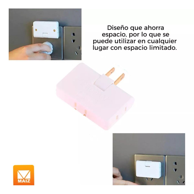 Maíz 3pz Adaptador Enchufe Bisagra Multicontacto Giratorio 180°