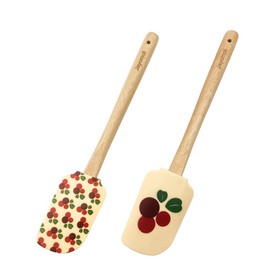 Jayomoli Silicone Kitchen Spatula Set, Wooden Handle Spatula Set for Baking, Cooking, and Mixing (cherry)