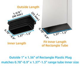Furnigear Plastic Plugs Tubing End Cap Chair End Caps Outside Bottom Tubing Caps Rectangle Furniture Sliders Glides Black (24, Fit 1.37-1.5 x 0.78-0.9" Rectangle Tube Inner Size)