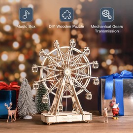 RoWood 3D Wooden Puzzle Ferris Wheel Music Box - Wooden Model Craft Kits for Adults and Teens to Build - Mechanical Building Model Kit - Unique Gift for Adults on Birthday/Christmas