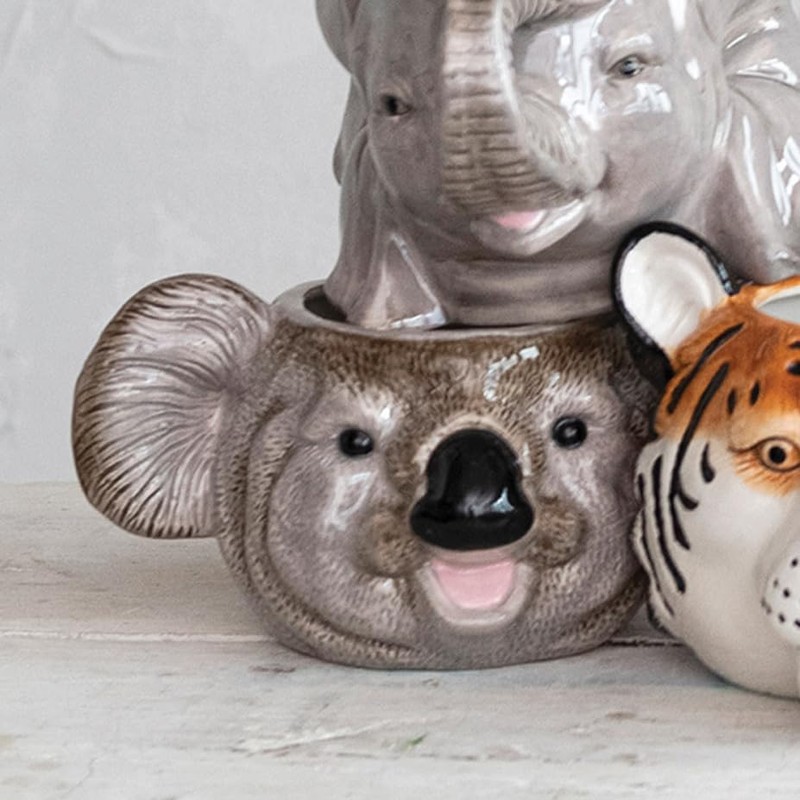Creative Co-Op 7.75 Inches Round Ceramic Koala Head, Holds 5