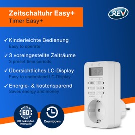 REV Digital Timer – Flexible & Easy Adjustment at the Touch of a Button, Up to 1000 Hours Power Reserve, Timer Socket, White