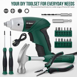 Hi-Spec 3.6V Cordless Electric Screwdriver Set with Interchangeable Bits, Green