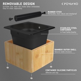 KYONANO Coffee Knock Box - Espresso Accessories - Expresso Knock Box with Durable Knock Bar and Non-Slip Base - Made of Bamboo and Stainless Steel- Coffee Grounds Knock Box