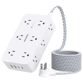 Power Strip Surge Protector, HANYCONY 12 Multiple Outlets 4 USB Ports (2 USB C), 5Ft Braided Extension Cord Flat Plug, Overload Surge Protection, Desk for Office Home College Dorm Room Essentials