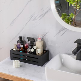 Wooden Black Bathroom Decor Box,Toilet Paper Basket for Back of Toilet Basket Tank Topper