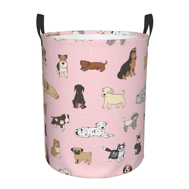 Jbofyee Cute Dogs Pink Laundry Hamper Bag With Waterproof Liner