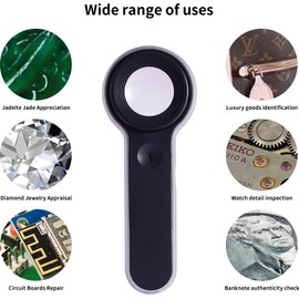 60x Illuminated Rechargeable Magnifier with Dual Coated Lenses, LED/UV Illuminated, Designed for Restoration Jewelry Identification, Close Work, Repair, Gardening, Stamps, Rock Collecting