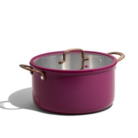 CAROTE 8QT Full Clad Tri Ply Stainless Steel Stock Pot with Lid, Kitchen Stockpot Soup Pot, Outer Ceramic Layer, Even Heating, All Stoves Compatible, Oven & Dishwasher Safe, Stay Cool Handle, Purple
