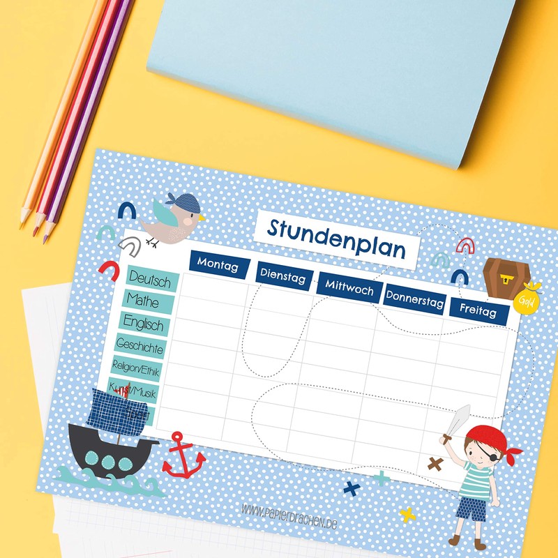 Papierdrachen Timetable DIN A4 Pad – Monster Design – Writeable