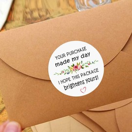 ZLKAPT 120pcs "Your Purchase Made My Day" Thank You Stickers - Decorative Business Labels, Self-Adhesive Round Circle Thank You Labels for Envelope Bag Seals