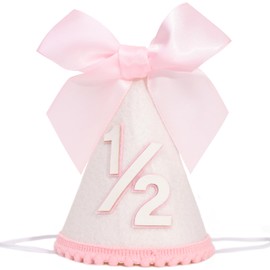 PATRDIO Pink Bow 1/2 Birthday Hat- Pink half Birthday hat, Princess 1st Birthday Supplies,Half Birthday Decorations for Girls (all pink)
