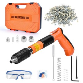 Concrete Nail Gun,5 Speed Adjustable Manual Steel Concrete Nail Gun Kits Portable Nail Gun Tool,Manual Steel Concrete Nail Gun Kits with 200 Round Nails (Orange)