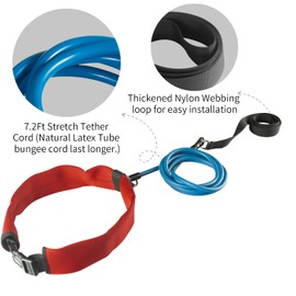 WONEWTH Swim Tether Resistance Belt Stationary Swimming, Pool Swim Bungee Training Belt, Swim Trainer Harness Belts for Adults Exercise (Red)