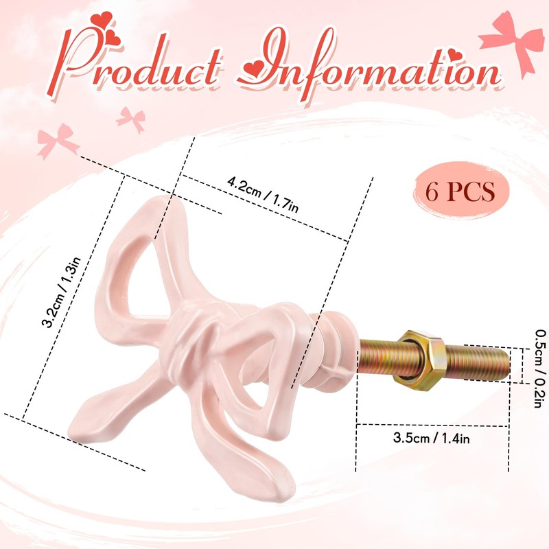 MorningRo 6 Pcs Pink Bow Knobs for Dresser,Pink Bow Drawer