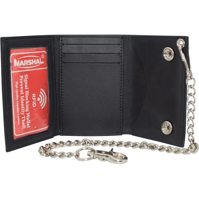 MARSHAL Guadalupe Virgin Men's Trifold Biker RFID Blocking Genuine Leather