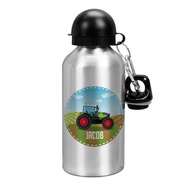 Striefchen® Children's Drinking Bottle with Tractor Motif and Name of Choice 500 ml BPA Free Aluminium Silver