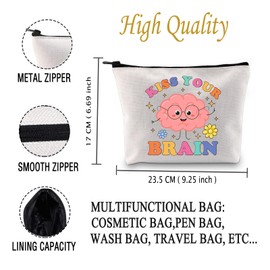 PYOUL Mental Awareness Cosmetic Bag Kiss Your Brain Pouch Bag Back to School Gift Teacher Appreciation Gift Biology Teacher Gift (Your Brain Bag EU)
