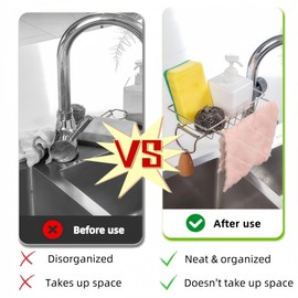 SHUTKMVCW Sponge Holder for Kitchen Sink, Silver Stainless Steel Sink Organizer, Drying Rack for Sponges and Bottles