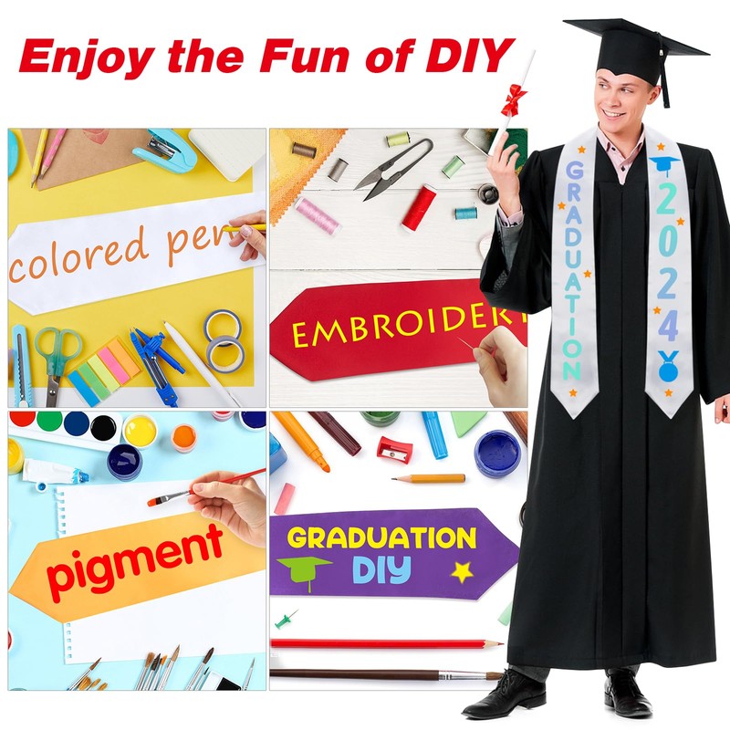 GHGMAO Unisex Adult Plain Graduation Stole Sash, Sublimation Blank Satin